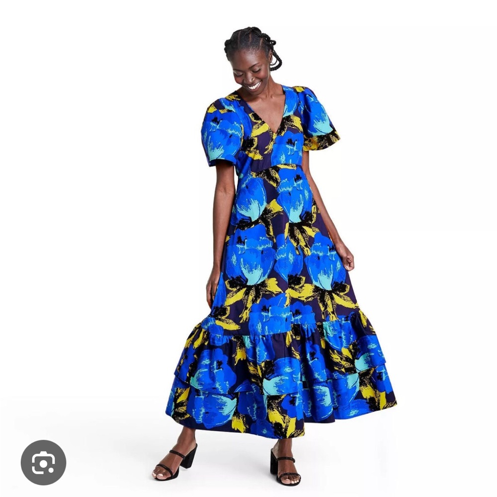 Christopher John Rogers x Target Floral Puff Sleeve Tiered Dress Blue